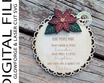 Kerstornament met gelaagde poinsettia (SVG Glowforge), lasergesneden 3D-kerstornament, laserkerstbestand, populaire laserproducten van Thunder Laser