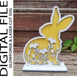 Lapin de Pâques floral fleurs sauvages lapin en couches fichier découpé au laser, téléchargement numérique SVG, gravure de Pâques, matériau de décoration de printemps prêt pour le laser 3 mm
