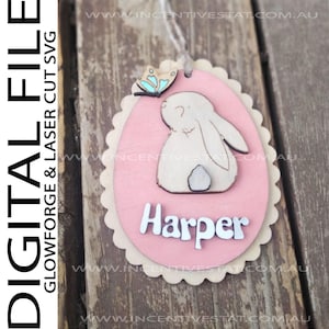 Easter Egg gelaagd SVG-bestand | Schattig konijn en vlinder | Digitaal lasergesneden ontwerp | Lente paasdecoratie | Ambachtelijk knutselproject mandlabel