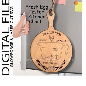 Guia de Frescor e Cozimento de Ovos Tabela de Conversão de Cozinha SVG Download Digital Imã de Geladeira Redondo para Prancha de Remo Decorativa Pronto para Laser