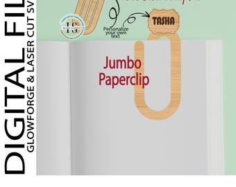 SVG-bestand voor een gepersonaliseerde bladwijzer in de vorm van een jumbo paperclip: lasergesneden frame (digitale download)