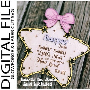 Geboorteaankondiging twinkle star gelaagde gegraveerde babydecor onthullen Hallo wereld mijlpaal SVG laser Cricut digitaal bestand kwekerij moeder cadeau