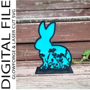 Lapin de Pâques floral fleurs sauvages lapin en couches fichier découpé au laser, téléchargement numérique SVG, gravure de Pâques, décoration printanière prête pour le laser 3 mm