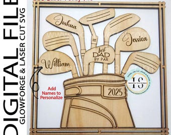 Personalized Golf Bag Dad Sign: Laser Cut Wood, Custom Names (SVG Digital File)