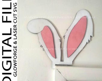 Bunny Ears SVG-deurhoek: paashaas lasergesneden bestand (digitaal bestand)