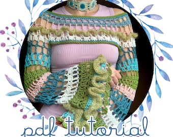 Patrón de bolero de manga larga a crochet, tutorial en PDF para top de mujer, jersey en PDF