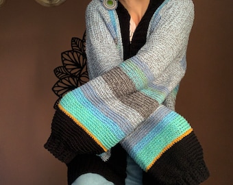 Oversize chunky cardigan, Big  long crochet women cardigan