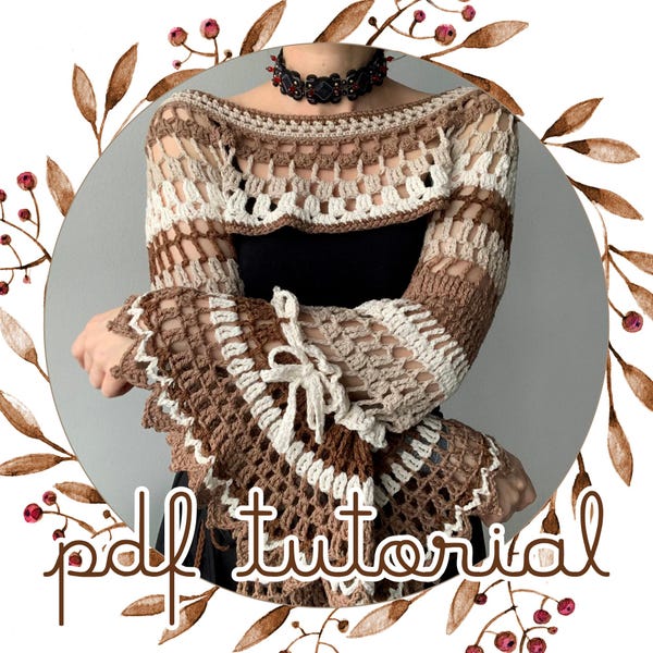 Patrón de bolero con mangas acampanadas de crochet, tutorial de top de crochet en PDF, tutorial de suéter de crochet en PDF