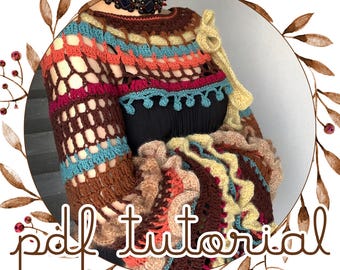 Patrón de bolero de otoño, tutorial en PDF para top de ganchillo, jersey en PDF, tutorial para suéter de ganchillo, top con volantes