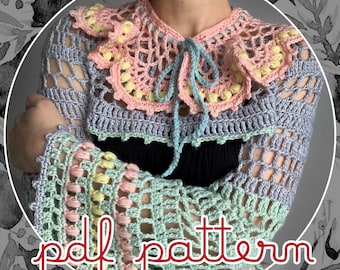 Crochet shrug with collar pattern, crochet top pdf tutorial, coquette bolero
