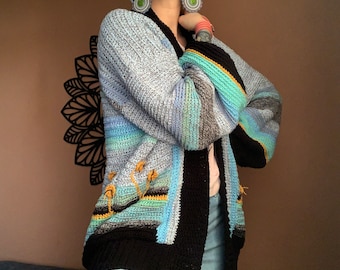 Oversize chunky cardigan, Big  long crochet women cardigan