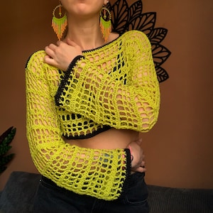Green shrug mesh top, crochet crop top