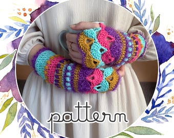 Crochet arm warmers pattern, wrist warmers tutorial, fingerless gloves, long colorful mittens, hand warmers, DIY gift, fingerless mittens