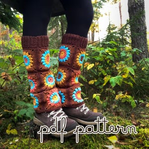 Granny square leg warmers pattern, flower leg warmers