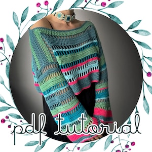 Wzór na sweter z siateczki szydełkowej, samouczek robienia swetra szydełkowego, kolorowy top w formacie PDF