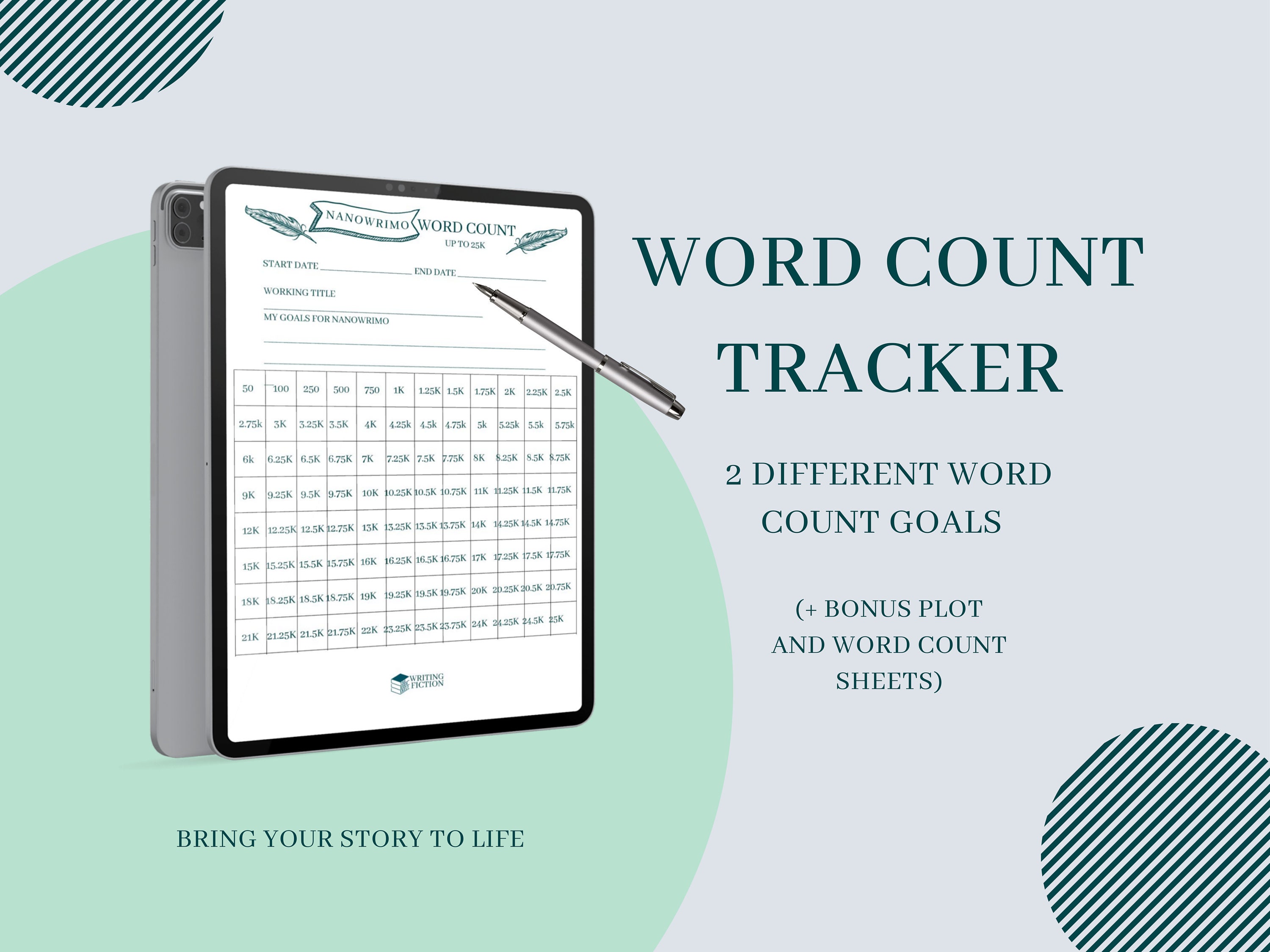 NaNoWriMo Daily Word Count Tracker | NaNoWriMo Word Count Tracker | Novel Word Count Tracker | Printable Tracker | Author Word Count