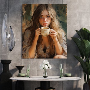 Coffee lovers print | Printable wall art | Coffee Poster | Drinking coffee wall art| Woman drinking coffee | Digital Art | Printable art