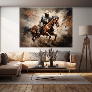 Cowboy Abstrakte Kunst | Western Print|Druckbare Wandkunst|Cowboy Poster|Cowboy Druck|Cowboy mit aufziehendem Pferd|Digitale Kunst|Druckbare Kunst|Western