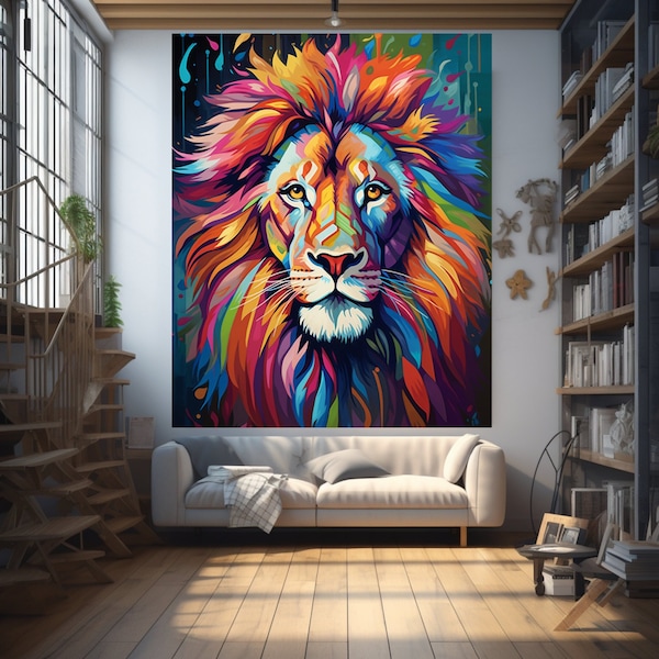 Lion Abstract print |Lion Poster |Colorful Lion wall art| Lion Digital download|Lion Art|Colorful Lion Print|Lion Abstract art|Lion Head