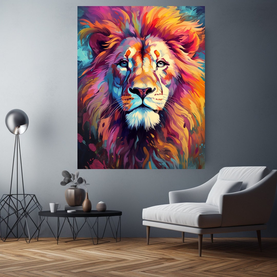 Lion Abstract Print lion Poster colorful Lion Wall Art Lion Digital