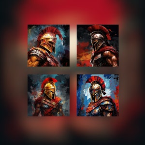 BUNDLE of 4 Spartan Warrior Abstract art|Spartan Poster |Spartan Warrior wall art|Sparta Digital download|Spartan Helmet|Digital Art|