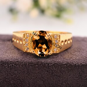 Brandi Citrine Silver Men&#39;s Ring: Art Deco 925 Sterling Silver