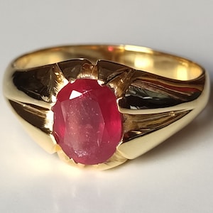 Sterling Silver Men&#39;s Ruby Ring: Art Deco July Birthstone