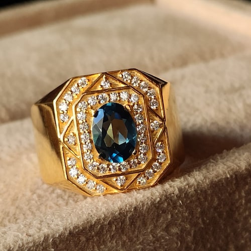 Anello Fede Ornato Con Topazio Azzurro E Rubino - .925 - Foto 1