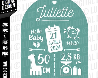 Baby announcement SVG, baby announcement svg, birth announcement svg, baby shower, cutting file, clipart, baby png download, symbol
