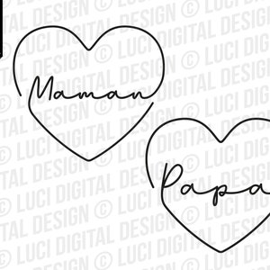 Cœur papa & Cœur Maman svg et png, svg love, svg papa maman, svg tendance, png pour sublimation