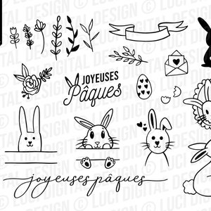Joyeuses Pâques SVG Bundle, SVG de Pâques, lapin de Pâques svg, oeuf de Pâques svg, Pâques png, handdrawn