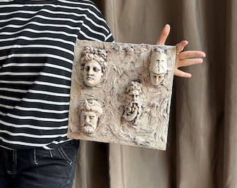 Antique Greek Gods Sculptures 3D Miniature Beige Wall Decoration Canvas: Where Aesthetics and Art Converge