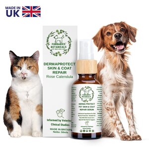 Sérum reparador de pele de rosas para cães e gatos. Multiuso: desembaraçante, repelente de pulgas, condicionador de pelos, calmante para animais de estimação que se lambem demais. 50 ml