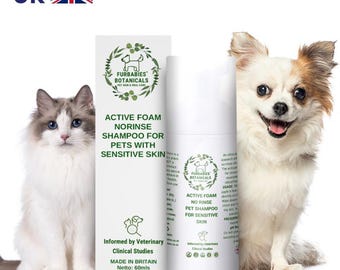 No-Rinse Non Sticky Active Foam Ultra Gentle Pet Shampoo for Rabbits, Dogs, Cats, Hamsters. Designed for allergy prone skin.