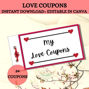 Editable Personalized Love Coupons, Couple Coupons, Love Coupons, Printable Love Coupons, Love Coupons for Him, Anniversary Gift,Couple gift