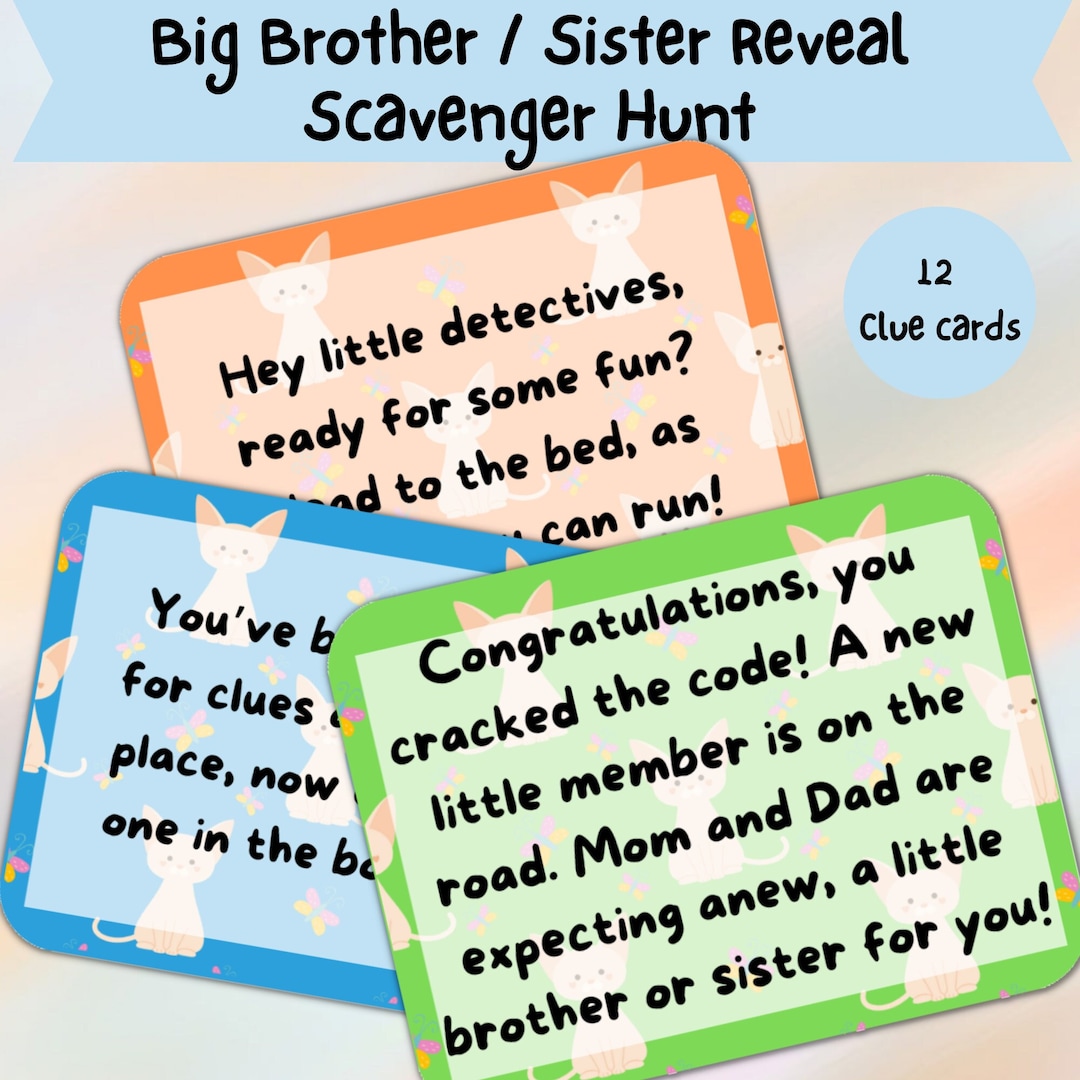Printable Pregnancy Reveal Scavenger Hunt for Siblings, New Baby ...