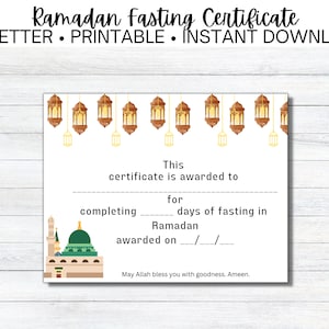 Ramadan Fastenzertifikat, Fastenzertifikat für Kinder, Zertifikat für Kinder, Ramadan-Feiern, Eid-Party-Fastenzertifikat