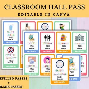 Classroom Hall Passes, Bathroom Pass, Nurse Pass, Back to school Pass, Editable Classroom Pass, hall passes for teachers, School Pass,