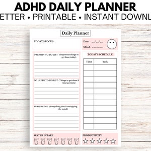 ADHD Daily Planner, adhd planner, adhd digital planner, adult adhd planner, adhd printable, daily routine, daily planner printable