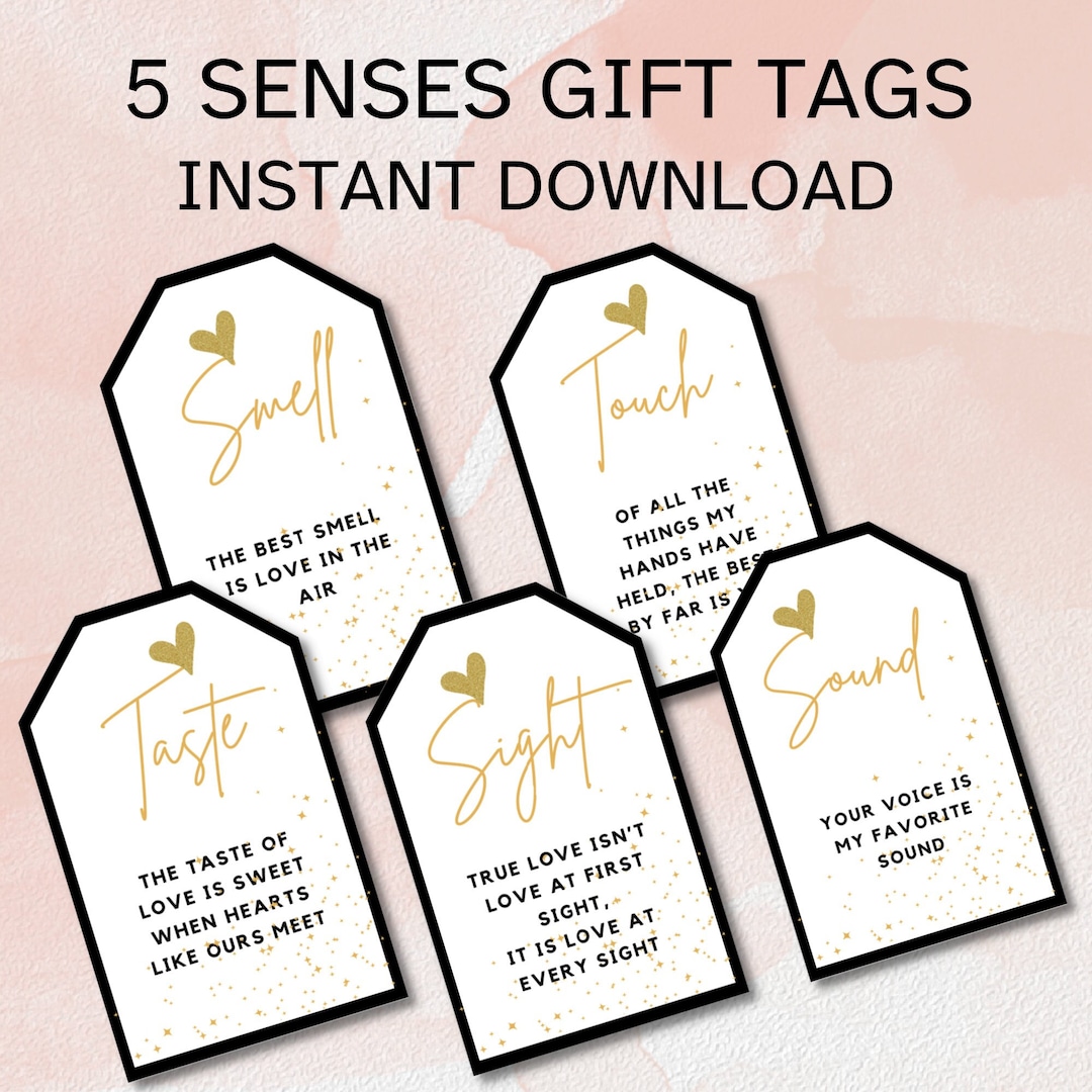 5 Senses Gift Tags, 5 Senses Gift for Him, Gift for Him, Gift for Her,  Anniversary, Valentines Day, Gift Cards for Husband, Wife, 