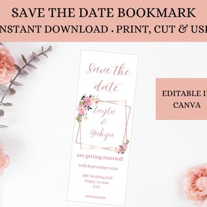 Save the date bookmark, bookmark invitation, editable bookmark, save the date card, save the date template, Printable wedding invitation