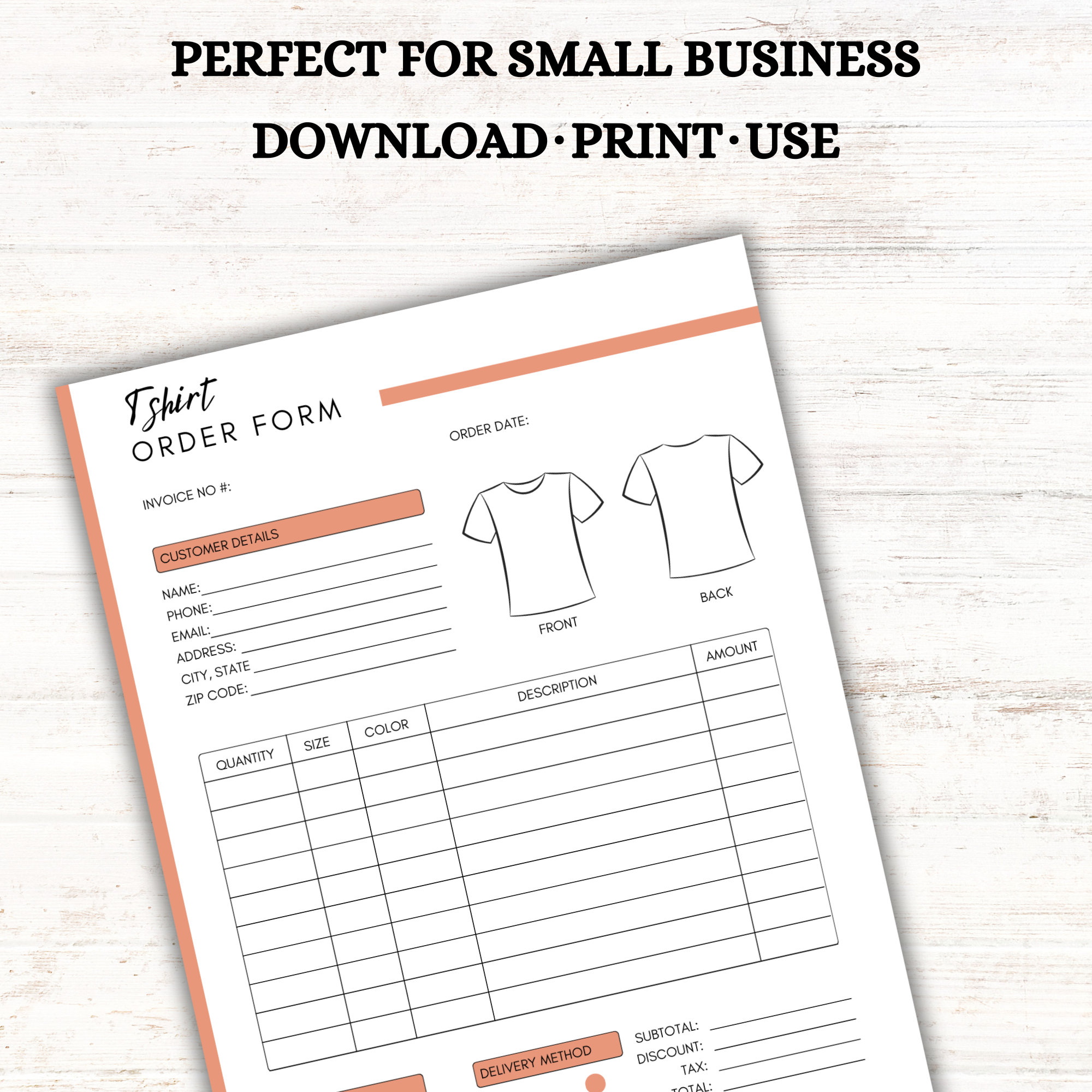 Tshirt Order Form Printable, Purchase Order Form, Shirt Order Form ...