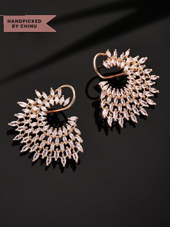 Rose Gold Plated Handcrafted Zircon Stone Stud Earrings Etsy