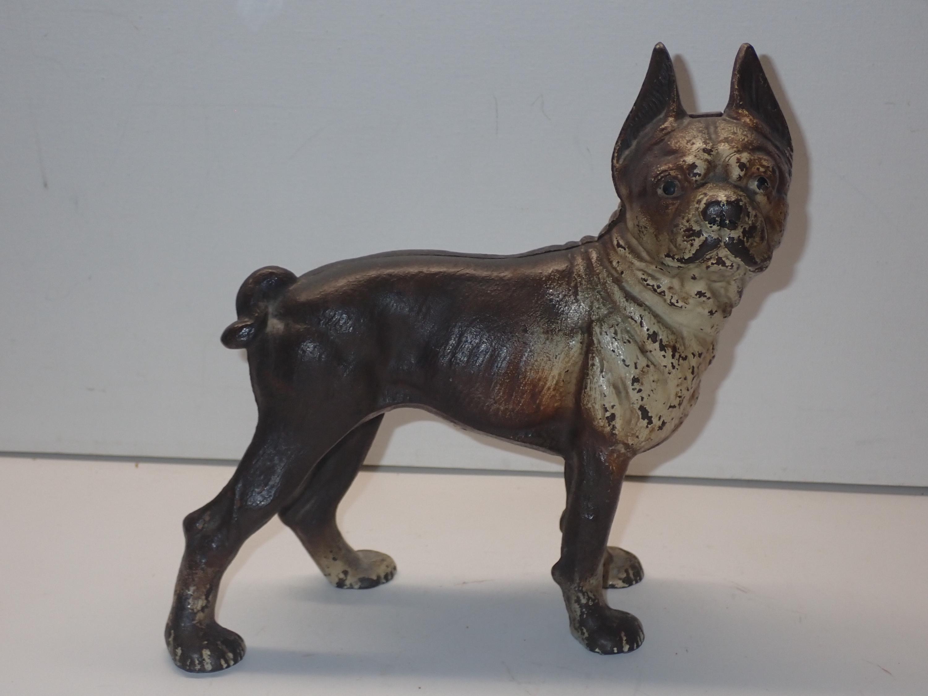 Vintage Antique Cast Iron Boston Terrier Bulldog Doorstop