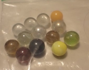 13 vintage multi colored glass uranium marbles