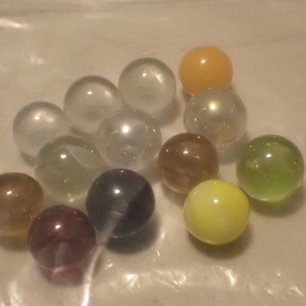 13 vintage multi colored glass uranium marbles