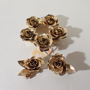 vintage signed coro gold open rose brooch pin w earrings