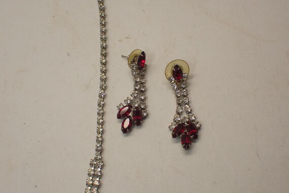 beautiful ruby and clear rhinestone necklace and … - image 4