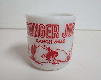 vintage hocking glass ranger joe ranch mug red white