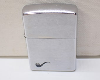 vintage brushed chrome zippo pipe lighter full size b-1x with black pipe